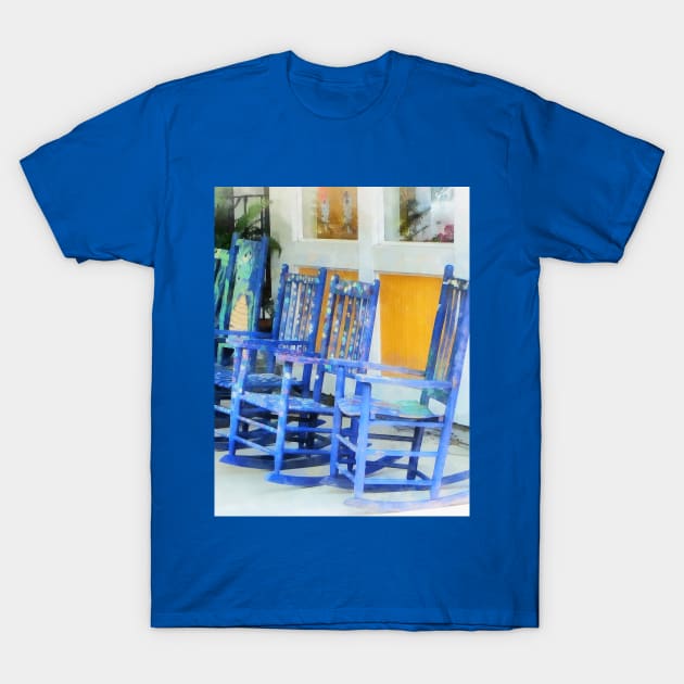 Row of Blue Rocking Chairs T-Shirt by SusanSavad